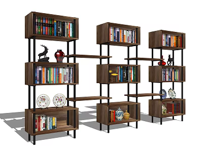 Modern Wooden Bookshelf With Multiple Shelves Holding Books And Decorative Items 3d model