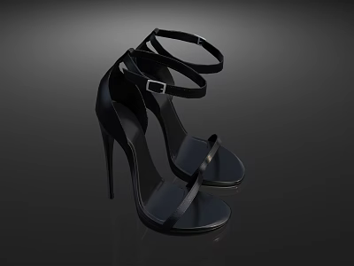 Women's Black Strappy Open Toe Stiletto Heels Elegant Fashionable Stylish Footwear 3d model