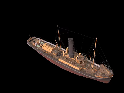 Vintage Steam Ship With Chimney And Masts 3d model