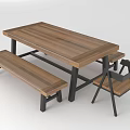 Dining Table Set With Wooden Tabletop Black Metal Frame Bench And Chair