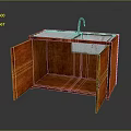 Wooden Sink Cabinet With Open Doors Faucet Countertop And Storage Space