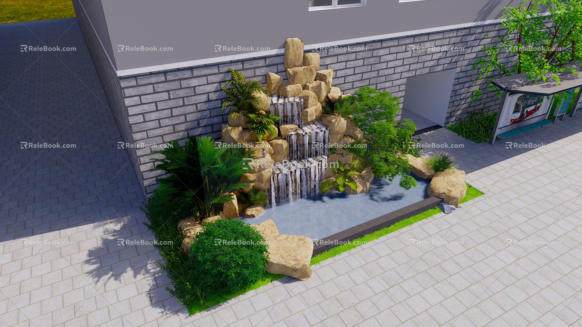 Modern pool rockery pool model