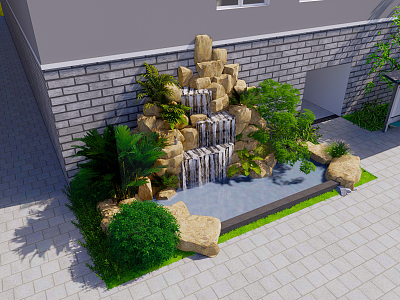 Modern pool rockery pool model