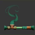 Green And Orange Decorative Staff Weapon With Smoky Effect And Ornate Patterns