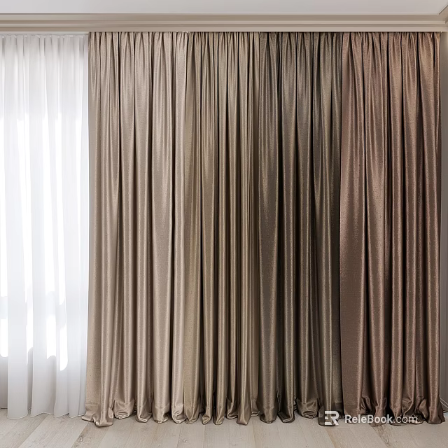 White Sheer And Brown Thick Curtains For Window Light Filtering In Room 3d model 