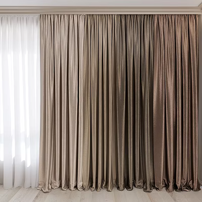 White Sheer And Brown Thick Curtains For Window Light Filtering In Room 3d model