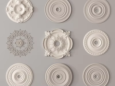 Decorative Carved Ceiling Medallions Showcasing Various Ornate And Simple Designs 3d model