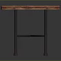 Wooden Dining Table Featuring Two Decorative Tiles Blue Background Figure Heads Yellow Borders Metal Legs