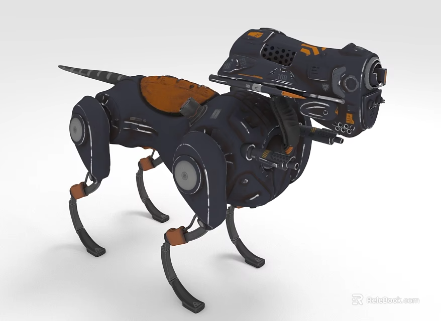 Mechanical Dog Robot With Futuristic Cybernetic Design Metallic Structure And Orange Accents 3d model 