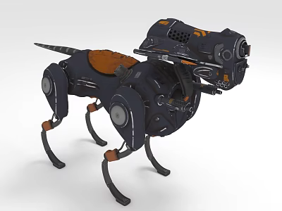 Mechanical Dog Robot With Futuristic Cybernetic Design Metallic Structure And Orange Accents 3d model