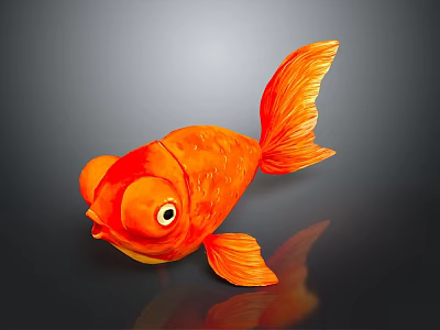 Adorable Orange Goldfish With Big Eyes Large Tail And Reflection On Dark Background 3d model