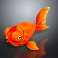 Adorable Orange Goldfish With Big Eyes Large Tail And Reflection On Dark Background