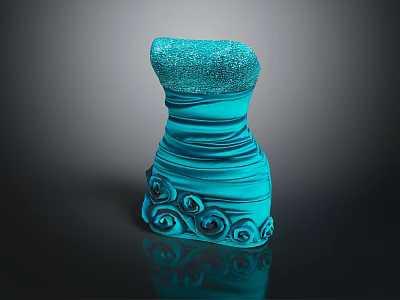Elegant Glittery Turquoise Dress With Swirl Decorations And Shiny Details 3d model