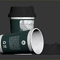 Green And White Disposable Paper Cups With Lids And Recyclable Symbol For Daily Use