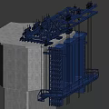 Road Infrastructure Blue Mechanical Structure On Concrete Tower For Bridge Construction 3d model