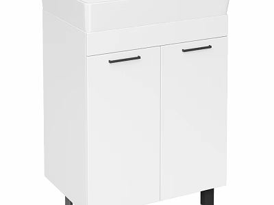 Modern White Sink Vanity with Two Doors Black Handles and Black Legs 3d model
