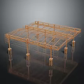 Modern Metallic Building Frame Structure With Grid Roof And Support Pillars