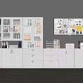 Office Storage Space With White Cabinets Filing Units And Bulletin Board With Notes
