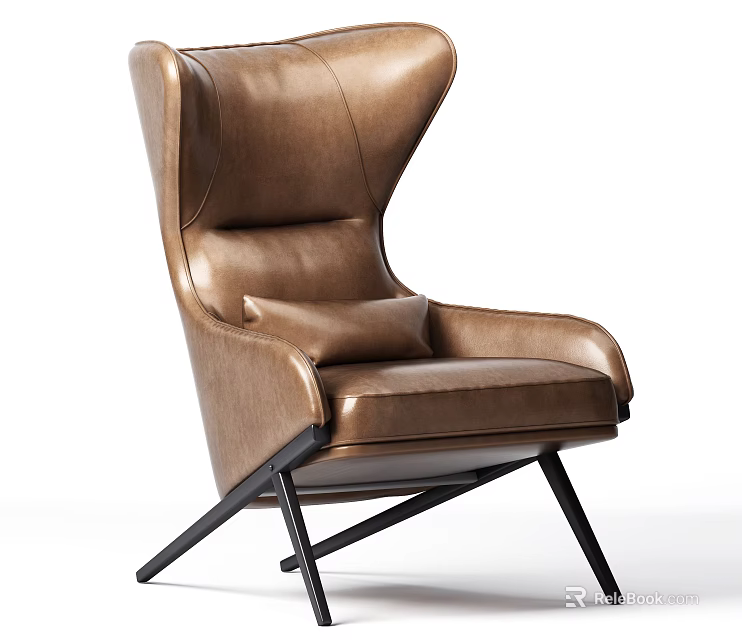 Elegant Modern Brown Leather Single Sofa With High Back And Metal Legs 3d model