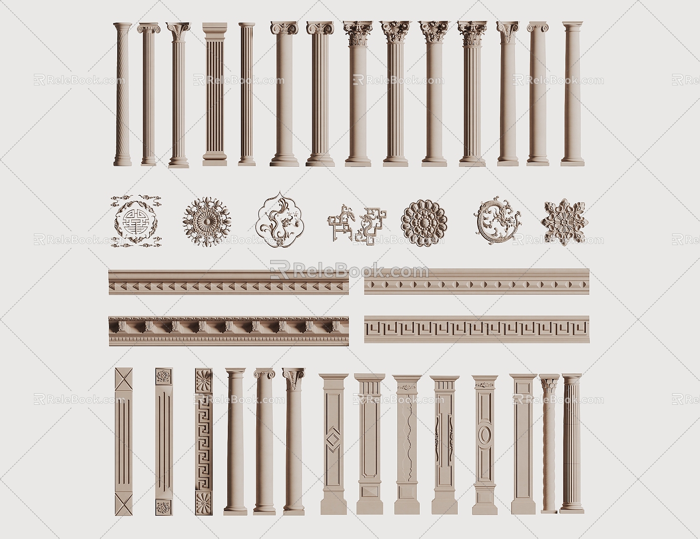 European-style carved plaster carved foot line plaster line pillar stigma decorative line pattern 3d model