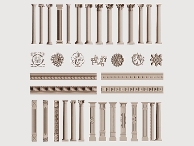 European-style carved plaster carved foot line plaster line pillar stigma decorative line pattern 3d model