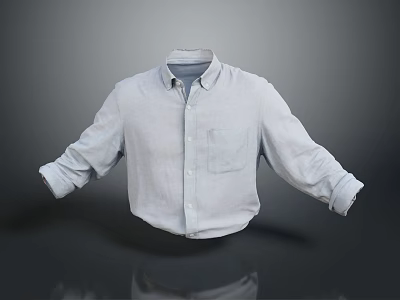 Light Blue Casual Collared Shirt With Button Front Chest Pocket And Rolled Sleeves 3d model