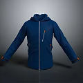 Blue Hooded Jacket With Zipper Front Orange Accented Cuffs And Pockets