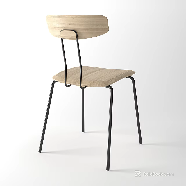 Modern Office Chair With Wooden Seat Backrest And Black Metal Frame 3d model 