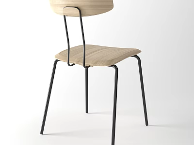 Modern Office Chair With Wooden Seat Backrest And Black Metal Frame 3d model