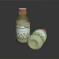 Transparent Daily Use Bottles With Green Liquid Orange Cap And Leaf Pattern Label 3d model