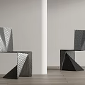 Modern Geometric Single Chair With Perforated Holes Against Minimalist Wall And Wooden Floor