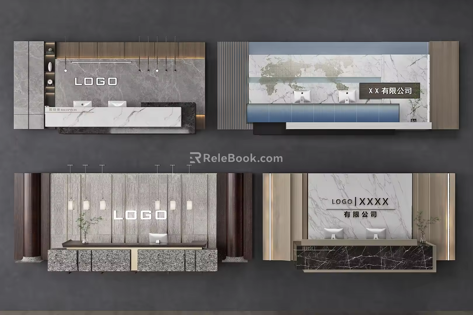 Front desk Background wall Service desk Reception desk 3d model