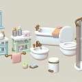 Modern Bathroom Washbasin With Bathtub Toilet Mirror Towels And Storage Shelf