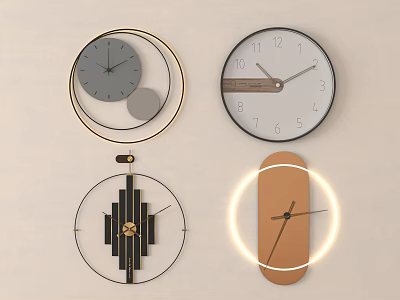 Modern Wall Clocks With Various Geometric Shapes Metal Frames And Lighting Elements 3d model