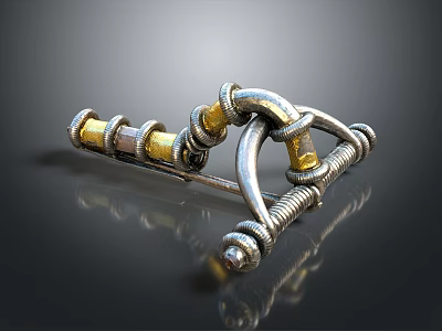 Ancient Handcrafted Weapon With Metallic Structure Golden Accents And Coiled Curved Design 3d model