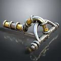 Ancient Handcrafted Weapon With Metallic Structure Golden Accents And Coiled Curved Design