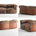Plush Brown Sectional Sofa With Soft Faux Fur Upholstery And Cozy Seats