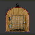 Red Pet Carrier With Wooden Frame Black Handle Circular Holes And Metal Grid Door