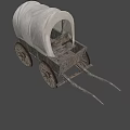 Vintage Wooden Covered Wagon With Curved Roof And Wooden Spoked Wheels