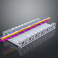 Hardware Tools Metal Truss with Yellow Pink Blue Bars and White Frames on Reflective Surface
