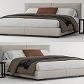 Modern Double Bed With Upholstered Headboard White Sheets Brown Pillow And Black Side Table 3d model