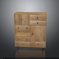 Classic Light Tone Wooden Storage Cabinet With Multiple Drawers And Carved Doors