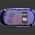 Purple Van With Yellow Stars On Body And Roof Bed Telescope On Top