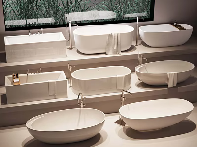 Various Modern White Bathtubs Display With Different Styles And Designs 3d model