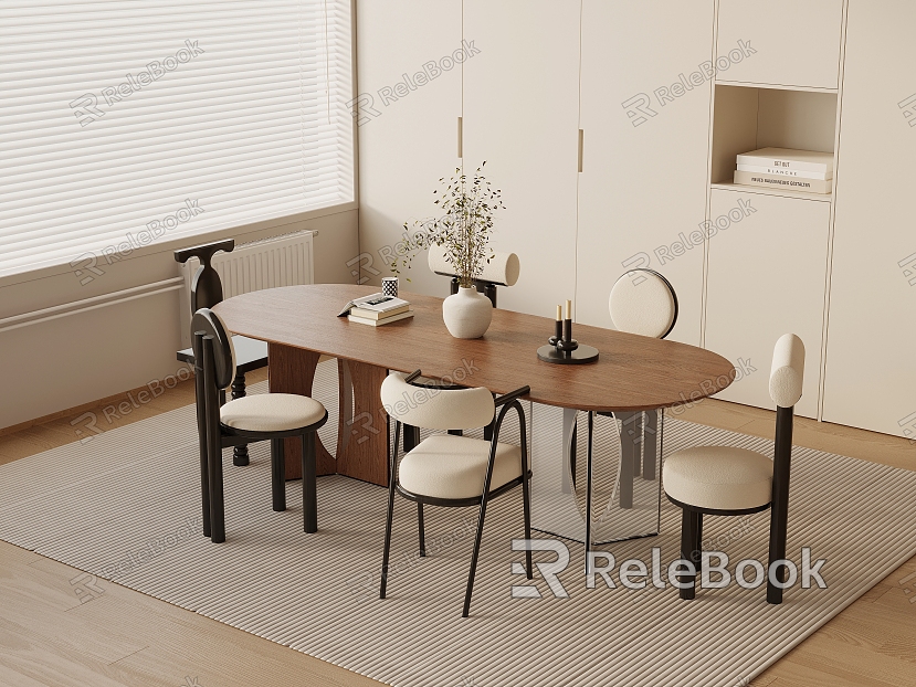 Middle style dining table and chair combination model