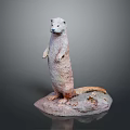 Realistic Weasel Statue Standing on Natural Stone Base with Detailed Fur Texture