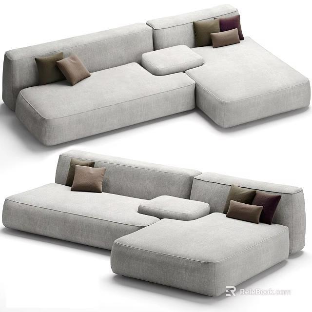 Modern Gray Sectional Sofa With Brown And Dark Brown Cushions In Interior Design 3d model 