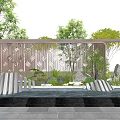 Scenic Feature Wall Design With Green Plants Water Feature And Paved Ground