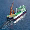 Offshore Engineering Vessel With Marine Crane And Structural Components At Sea