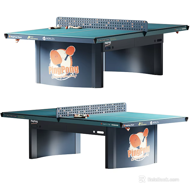 Durable Modern Ping Pong Table Design With Green Tabletop Black Legs And PingPong Logo 3d model 